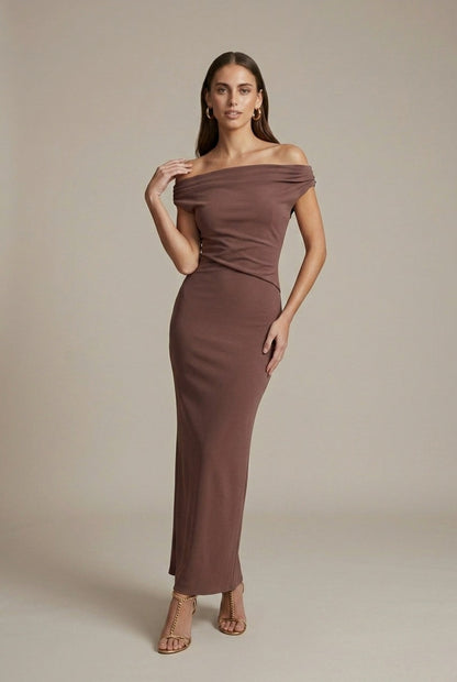 Off Shoulder Draped Maxi Dress