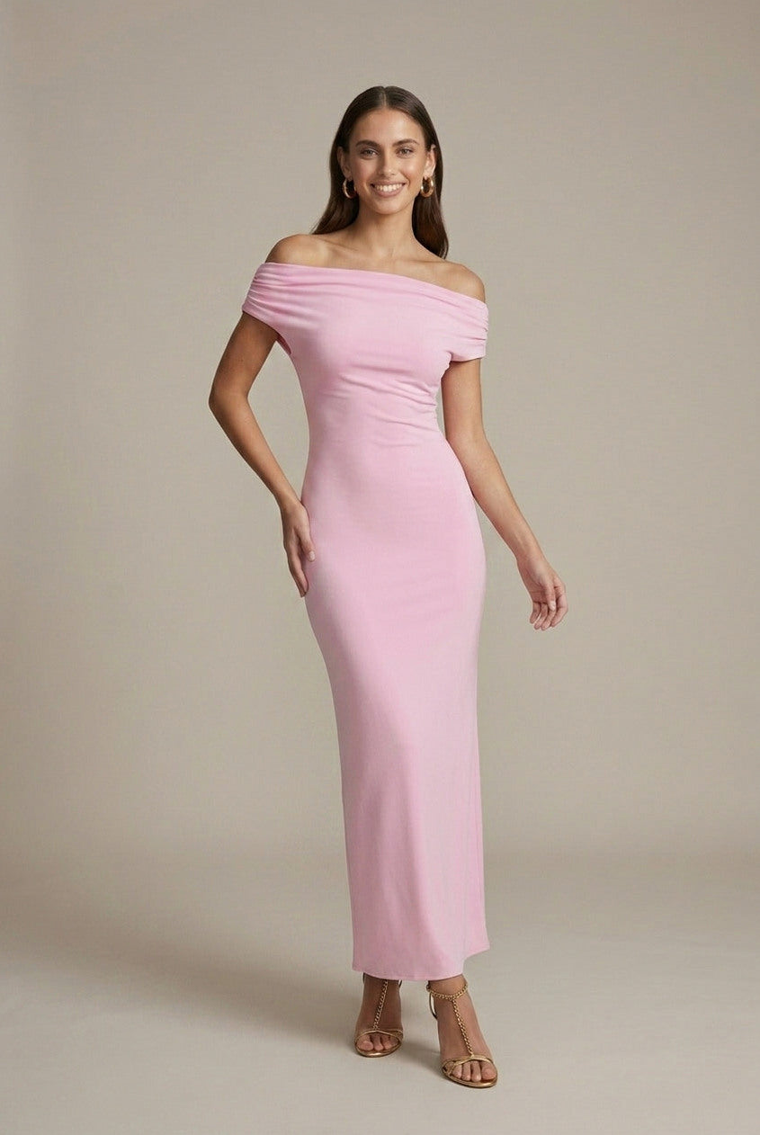 Off Shoulder Draped Maxi Dress