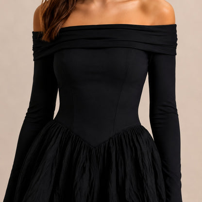 Off Shoulder Drop Waist Mini Dress