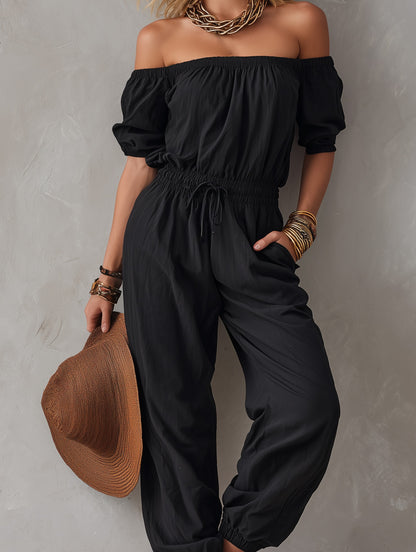 Off Shoulder Puff Sleeve Jumpsuit