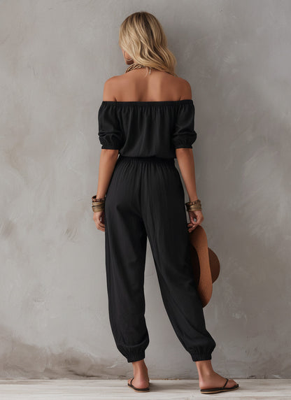 Off Shoulder Puff Sleeve Jumpsuit