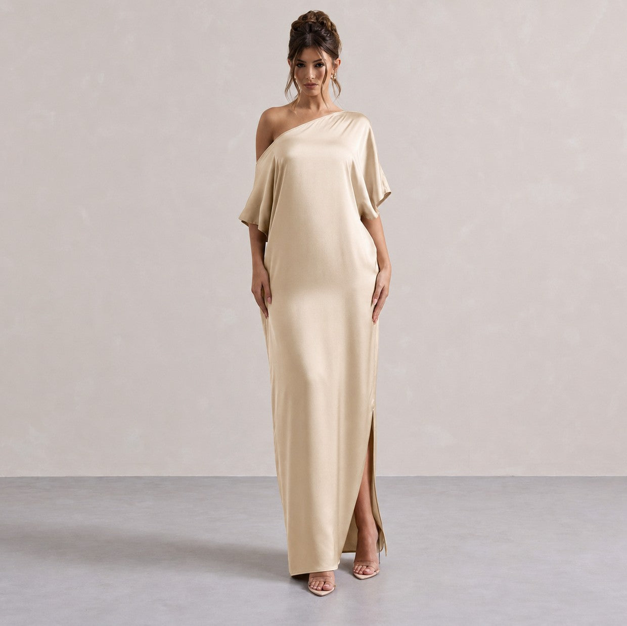 One Shoulder Satin Maxi Dress