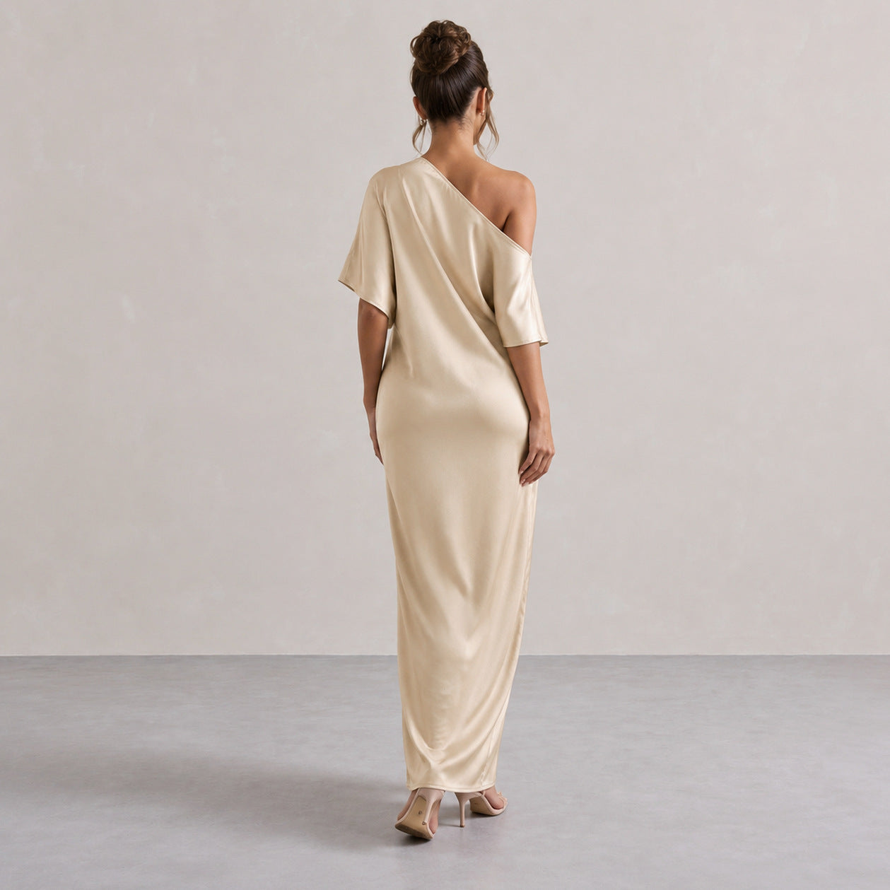 One Shoulder Satin Maxi Dress