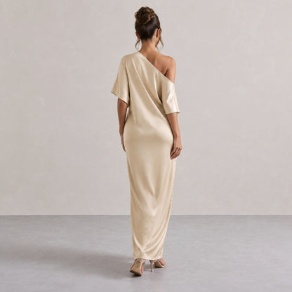 One Shoulder Satin Maxi Dress