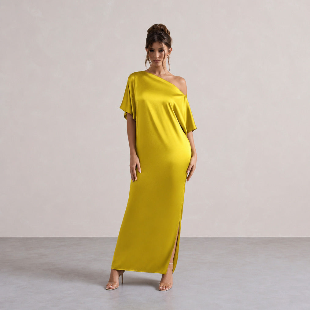 One Shoulder Satin Maxi Dress