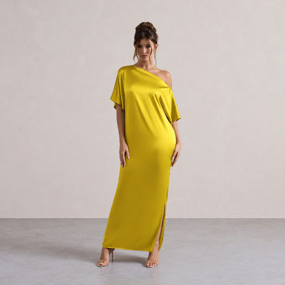 One Shoulder Satin Maxi Dress
