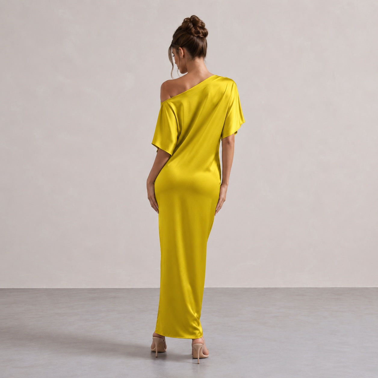 One Shoulder Satin Maxi Dress