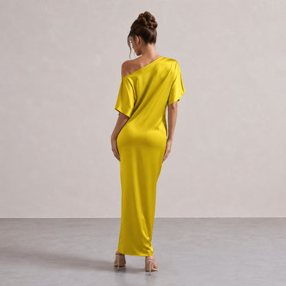 One Shoulder Satin Maxi Dress