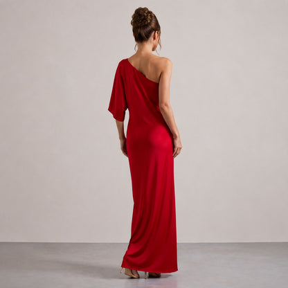 One Shoulder Satin Maxi Dress