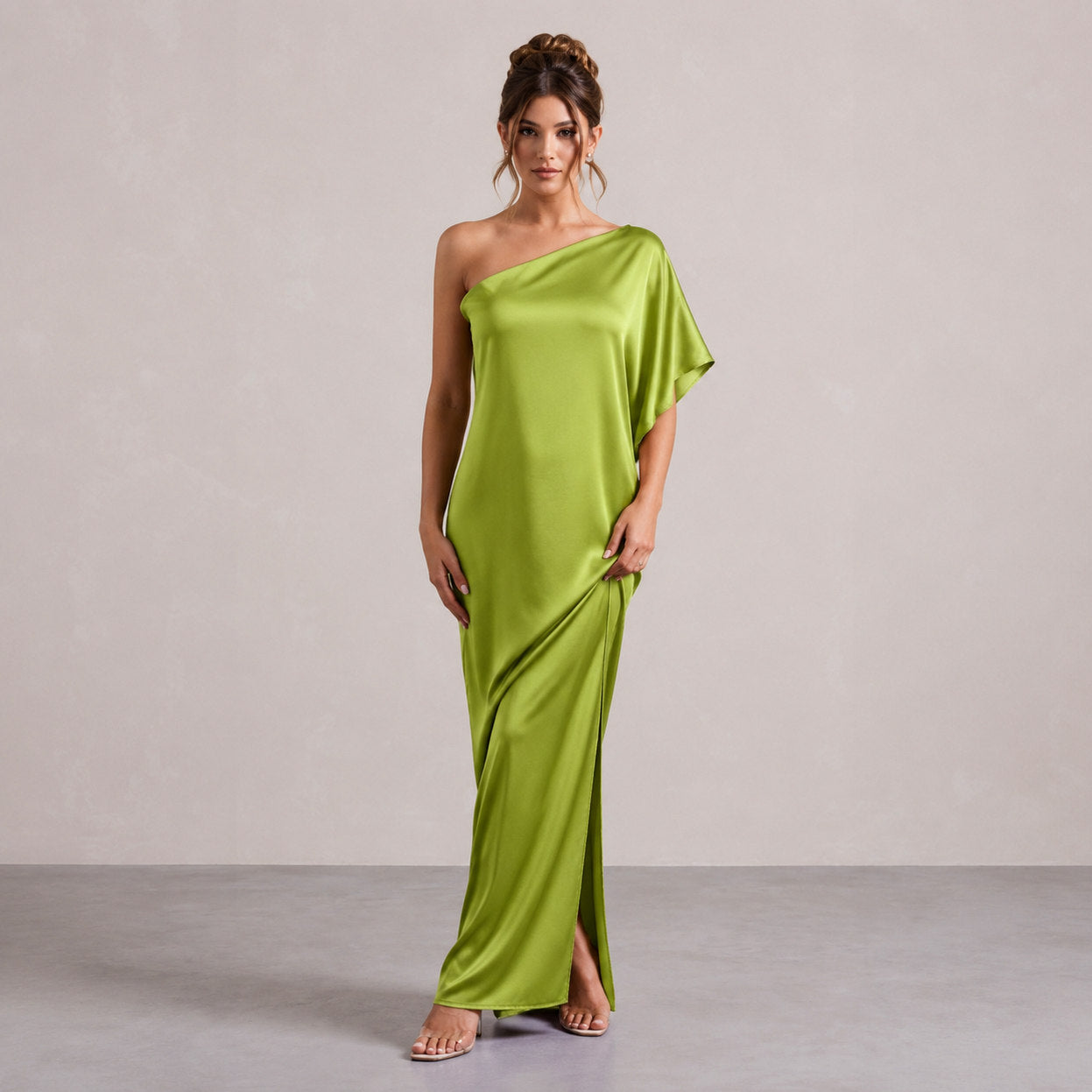One Shoulder Satin Maxi Dress