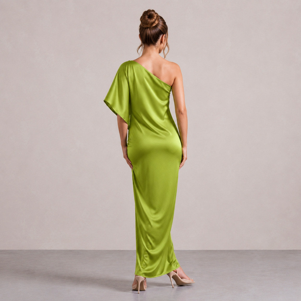 One Shoulder Satin Maxi Dress