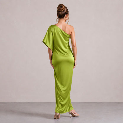 One Shoulder Satin Maxi Dress