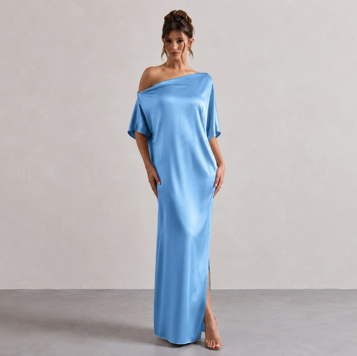 One Shoulder Satin Maxi Dress