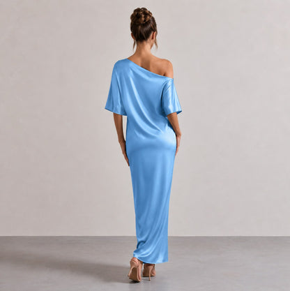 One Shoulder Satin Maxi Dress