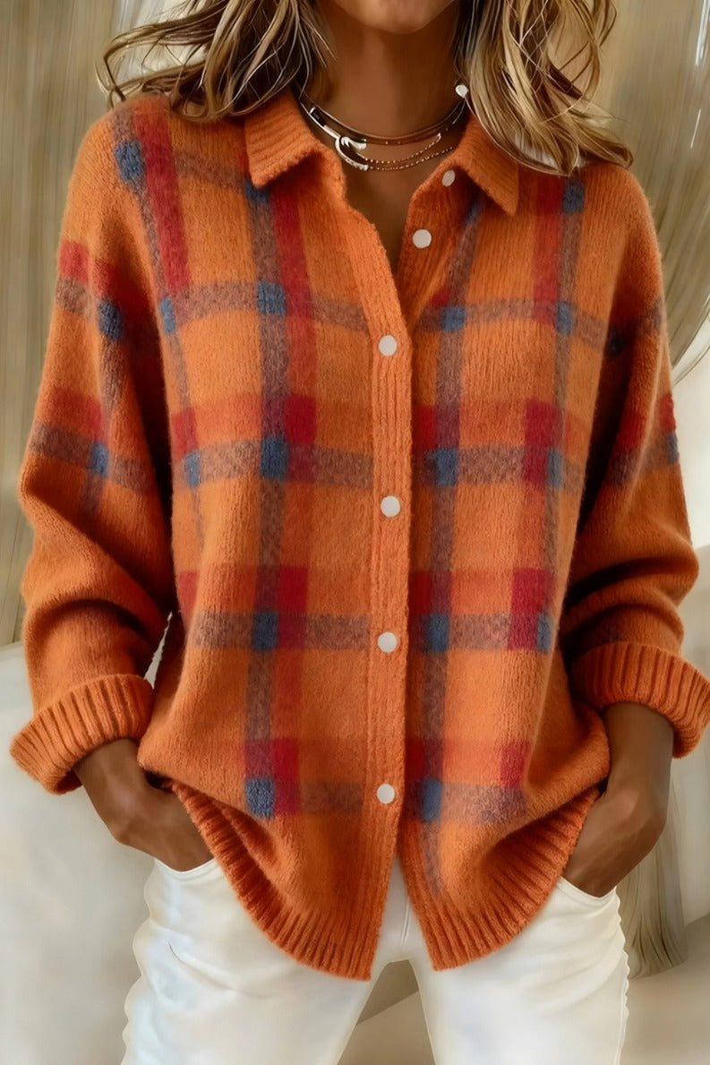 Plaid Collared Button Front Cardigan
