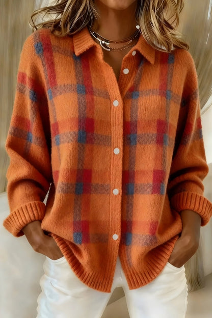 Plaid Collared Button Front Cardigan