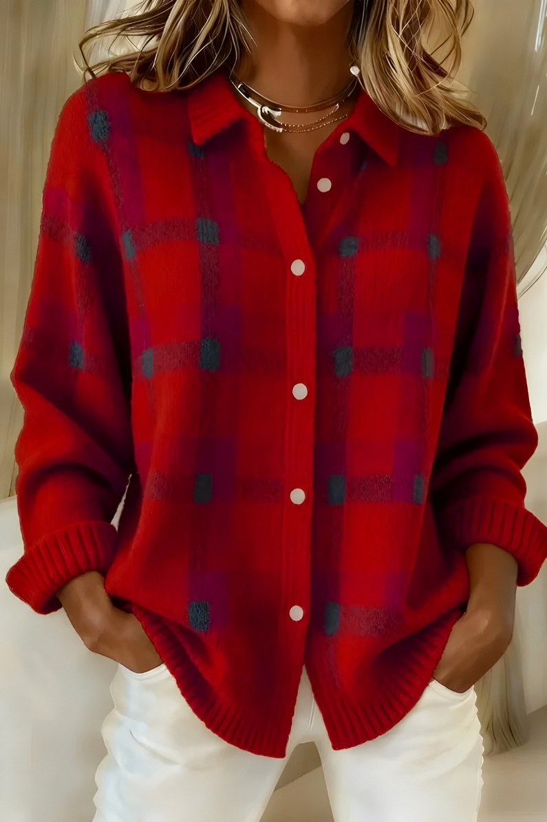 Plaid Collared Button Front Cardigan
