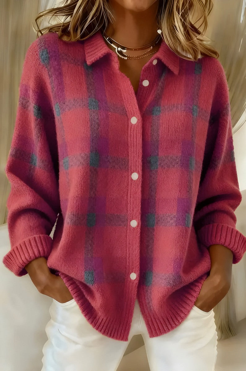 Plaid Collared Button Front Cardigan