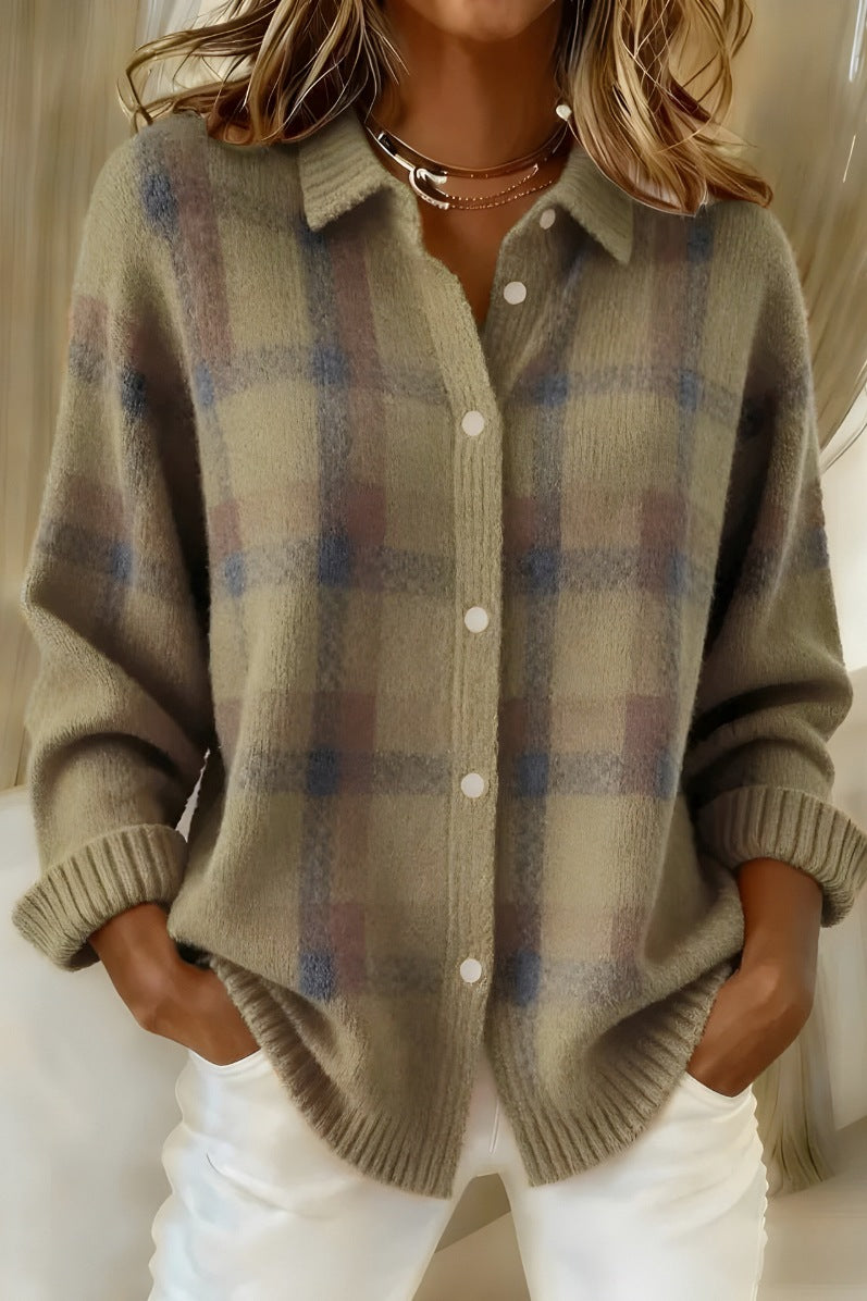 Plaid Collared Button Front Cardigan