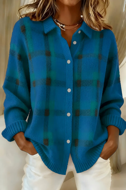 Plaid Collared Button Front Cardigan