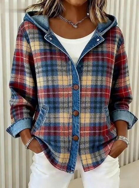 Plaid Denim Hooded Jacket