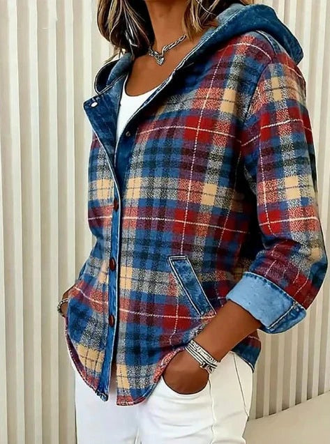 Plaid Denim Hooded Jacket