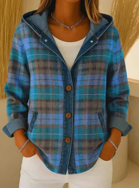 Plaid Denim Hooded Jacket
