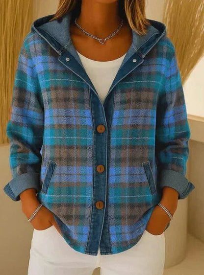 Plaid Denim Hooded Jacket