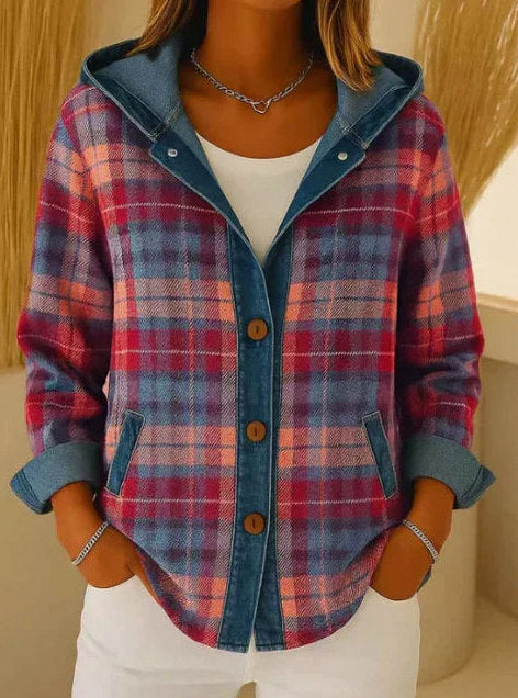 Plaid Denim Hooded Jacket