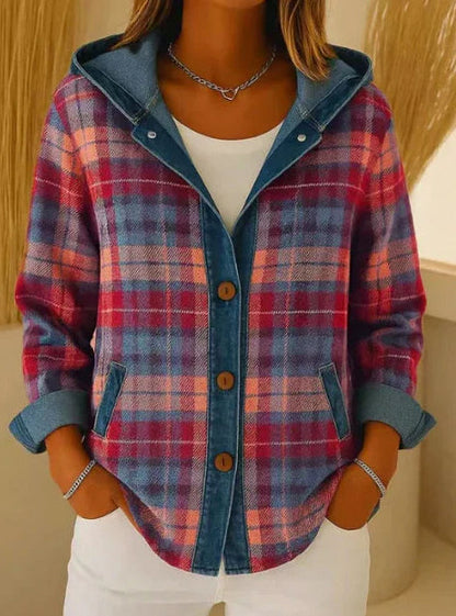 Plaid Denim Hooded Jacket