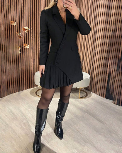 Long Sleeve Pleated Asymmetric Blazer Mini Dress