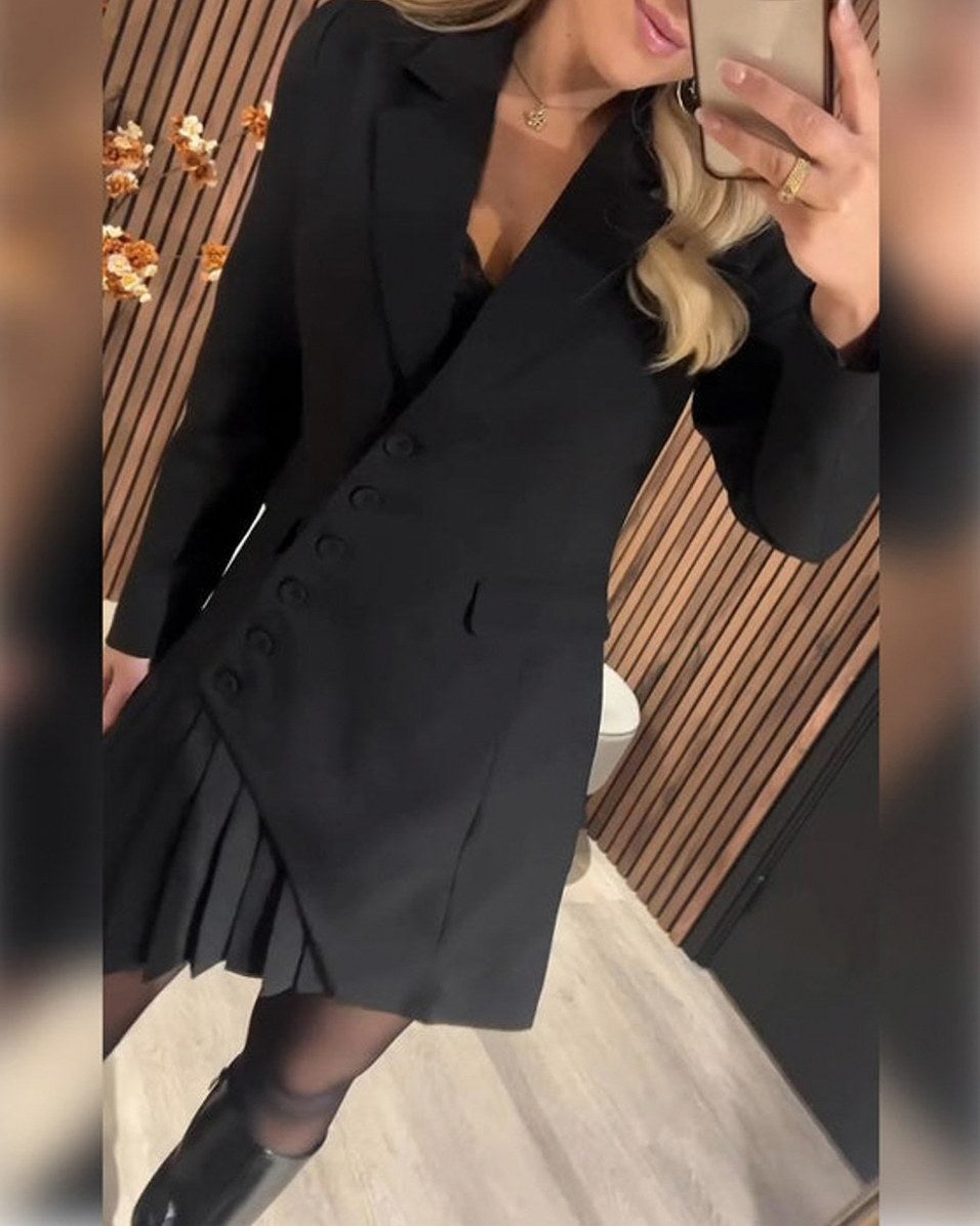 Long Sleeve Pleated Asymmetric Blazer Mini Dress