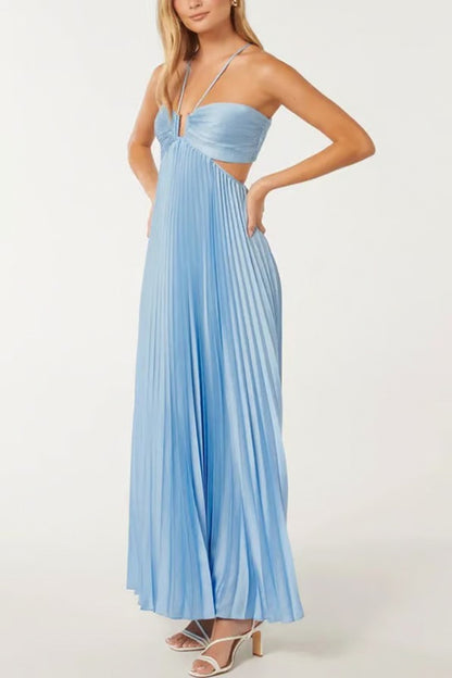 Pleated Halter Cutout Maxi Dress