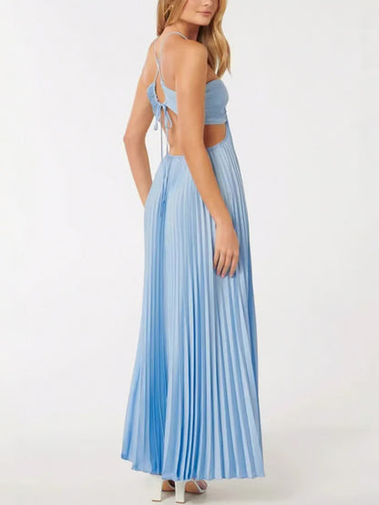 Pleated Halter Cutout Maxi Dress
