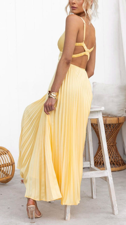 Pleated V-Neck Maxi Dress