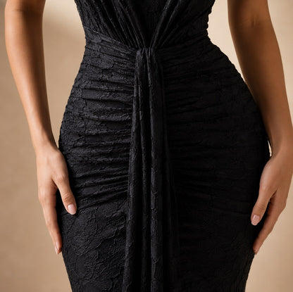 Plunge Halter Lace Maxi Dress