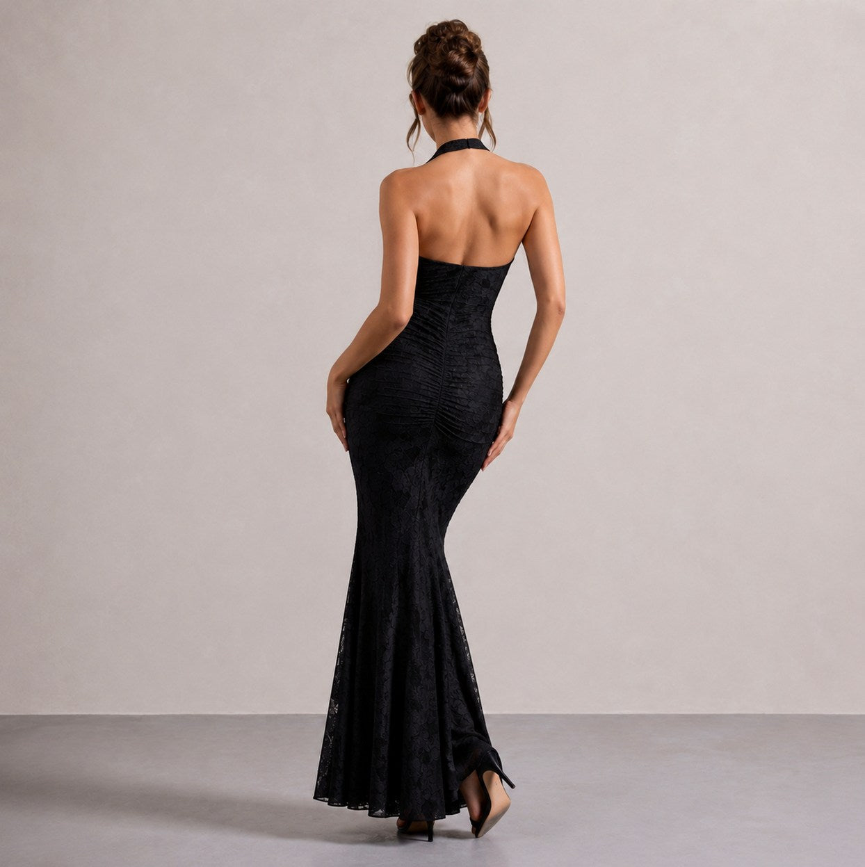 Plunge Halter Lace Maxi Dress