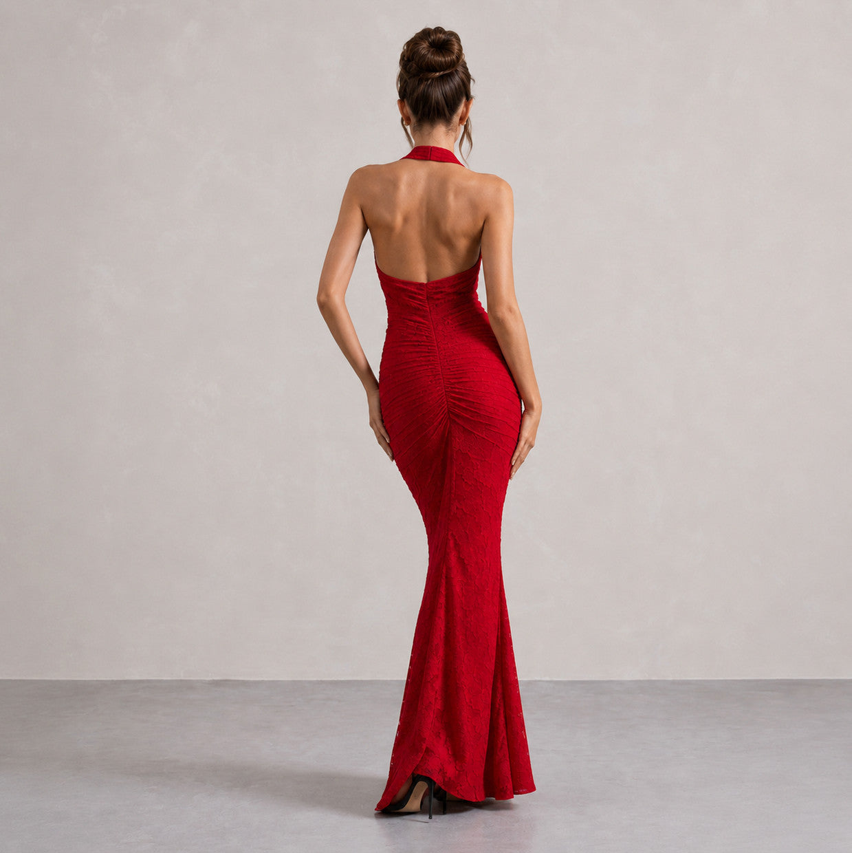 Plunge Halter Lace Maxi Dress