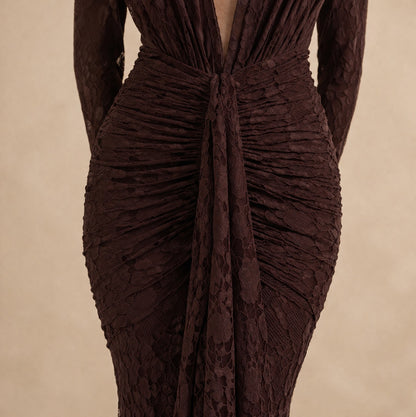 Plunge Halter Lace Maxi Dress