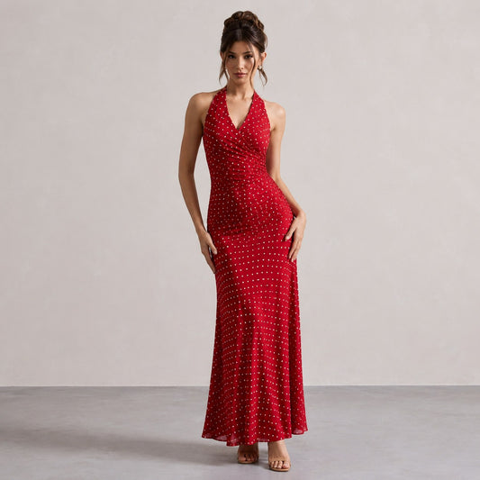 Polka Dot Halter Maxi Dress
