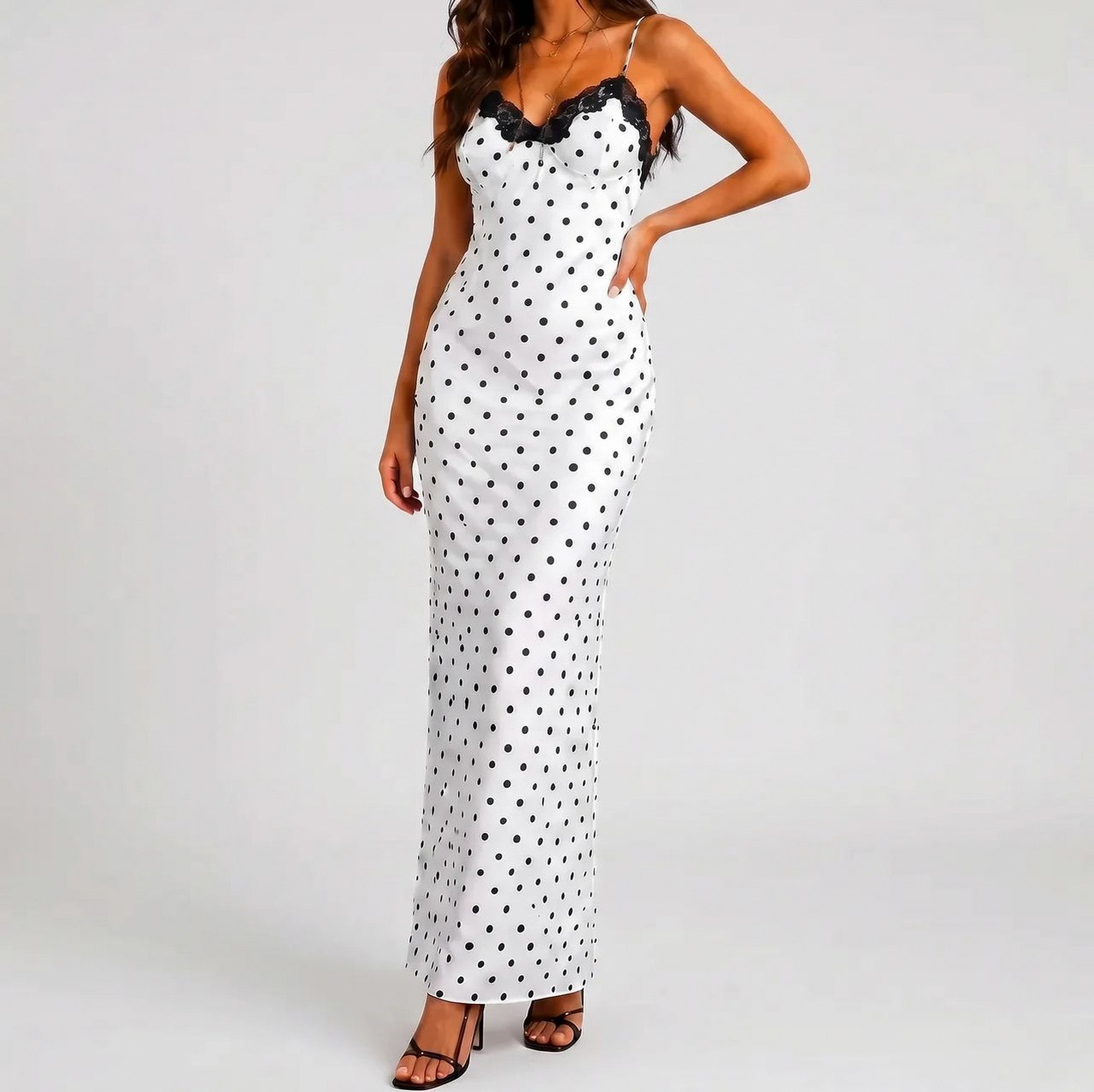 Polka Dot Satin Maxi Dress