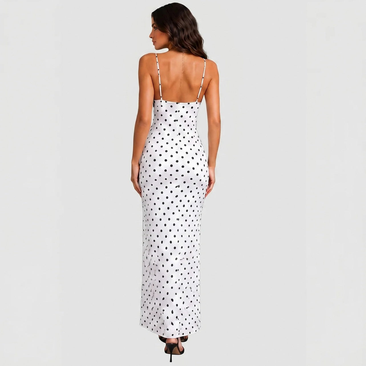 Polka Dot Satin Maxi Dress