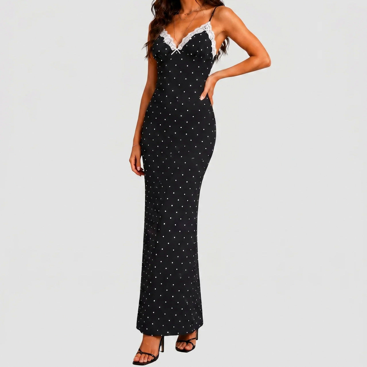 Polka Dot Satin Maxi Dress