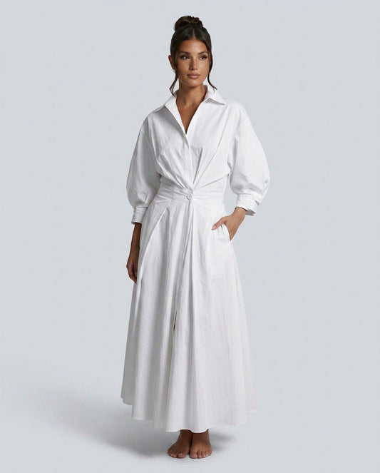 Poplin Balloon Sleeve Maxi Shirt Dress