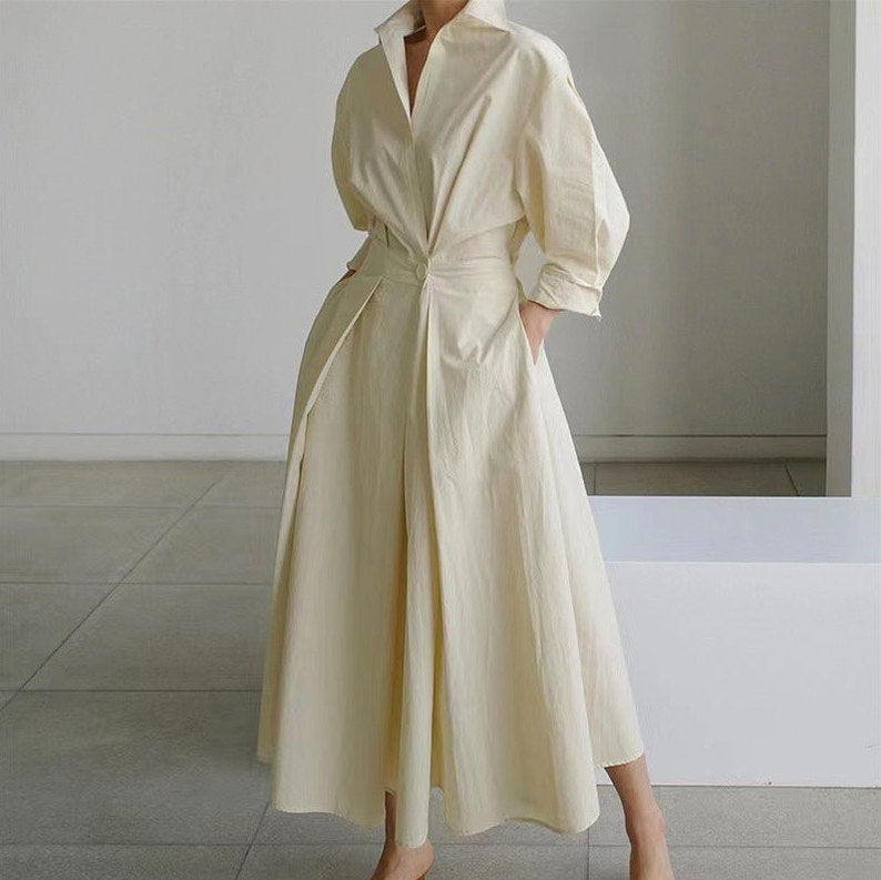 Poplin Long Sleeve Shirt Dress