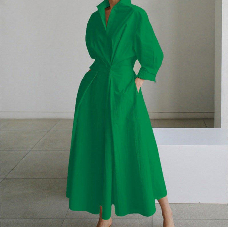 Poplin Long Sleeve Shirt Dress