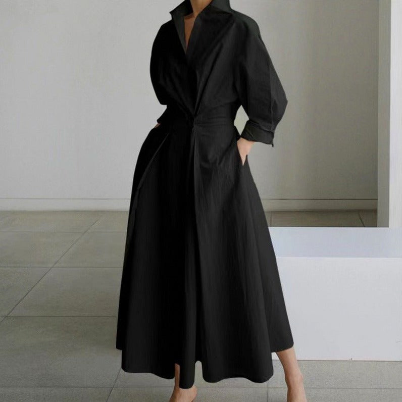 Poplin Long Sleeve Shirt Dress