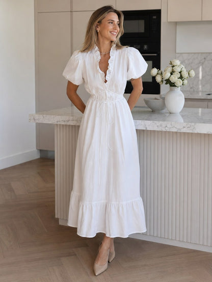 Puff Sleeve Tiered Maxi Dress