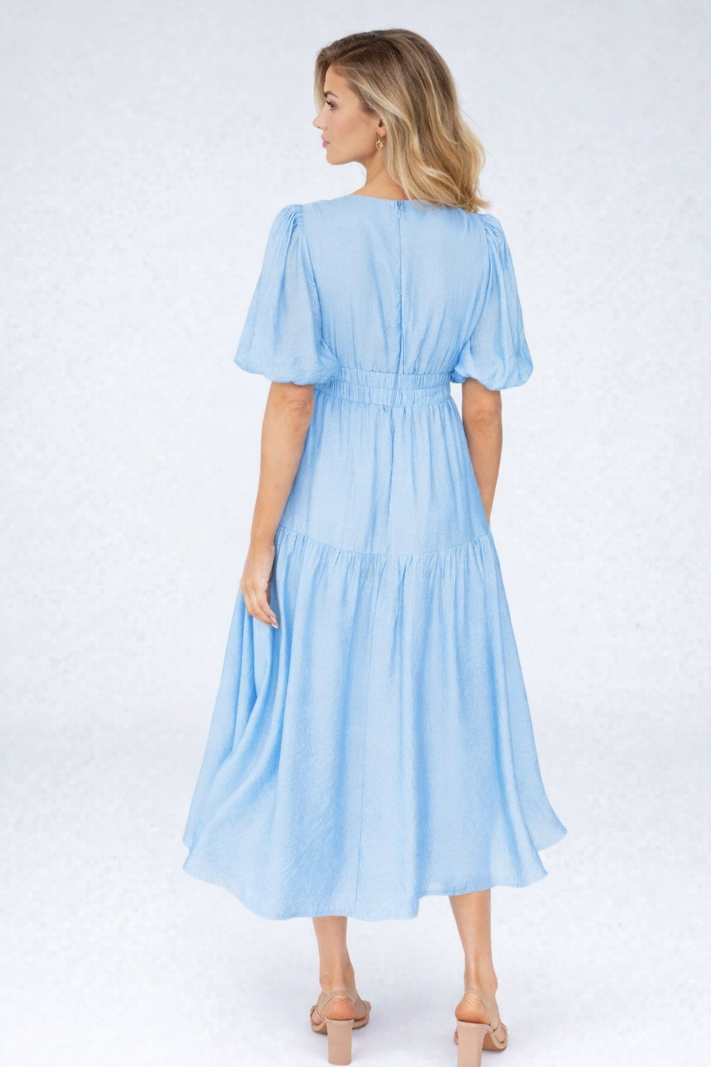 Puff Sleeve Tiered Midi Dress