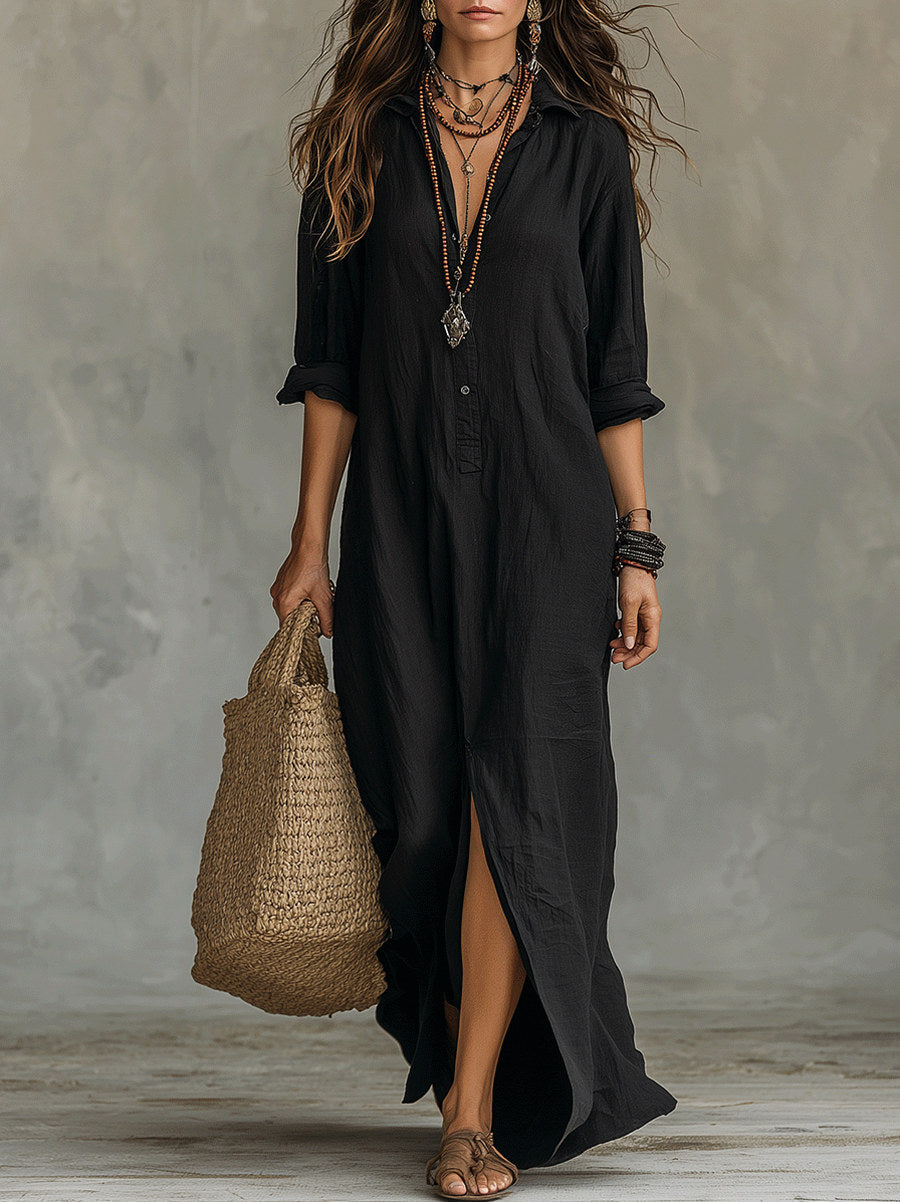Relaxed Button Front Shirt Dress